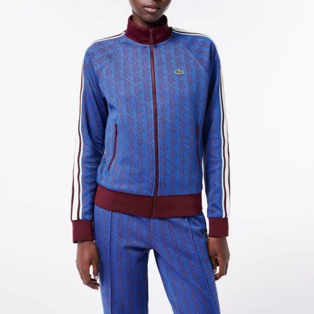 Lacoste Women's High-Neck Zip-Up Jacquard Monogram Sweatshirt Jacket